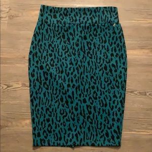 Thalia Sodi Green Leopard Print Skirt